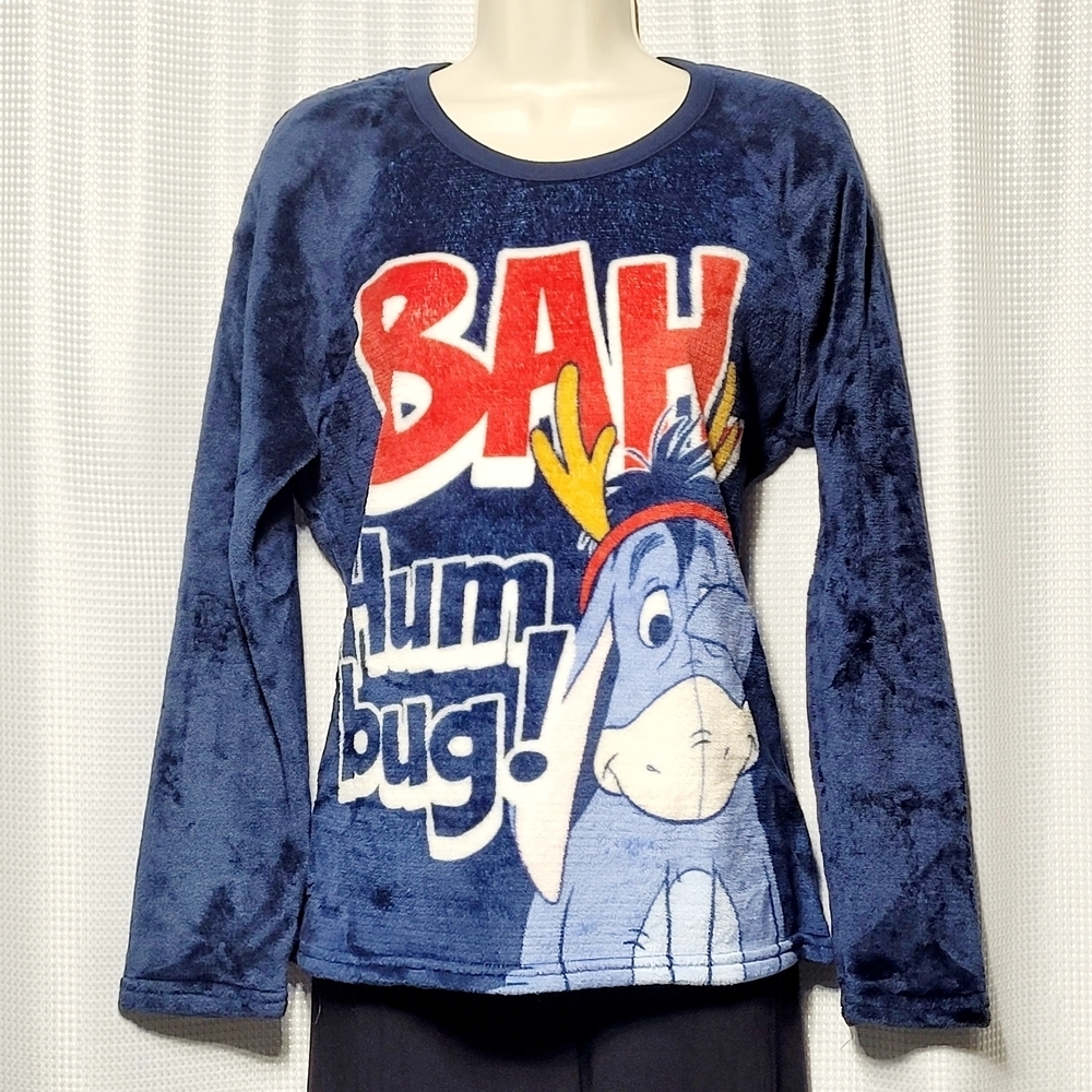 Disney Eeyore Christmas Blue Velour Long Sleeve Sleepwear Top Girls (L/12/14)